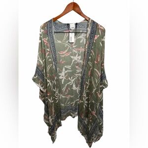 Sonoma Olive Green Floral Kimono Cardigan One Size